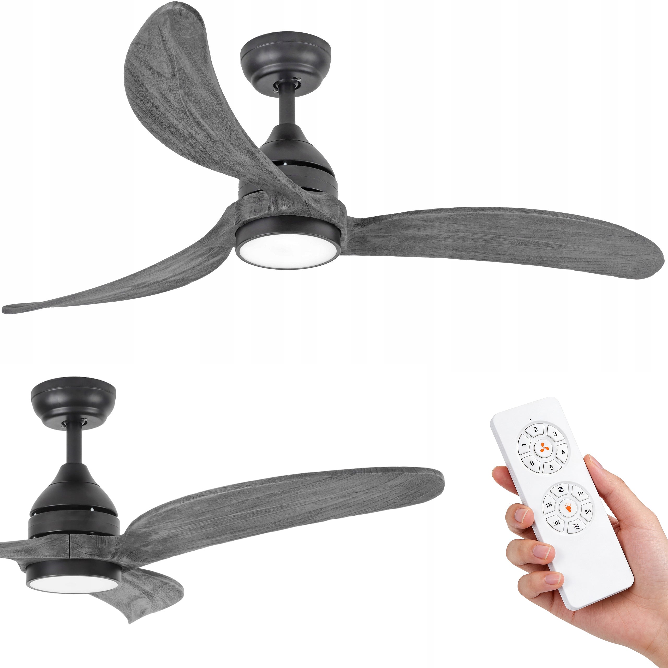 SANTANA DC LED Ceiling Fan Grey Wood - 132cm | Modern Lamp