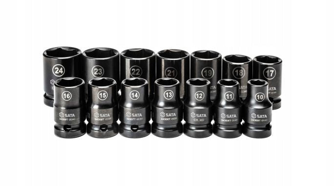 SATA Impact Socket Set 14pcs Thin Wall 1/2 in Case ST34397T Brand SATA