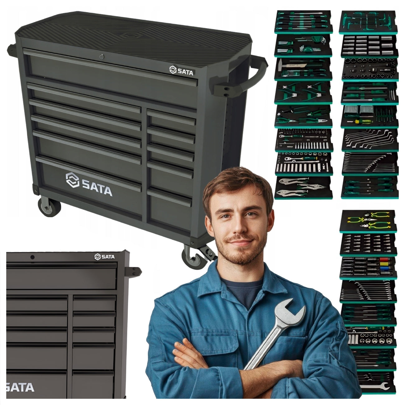SATA TROLLEY BLACK TOOL SERVICE CABINET WITH EQUIPMENT 452el.