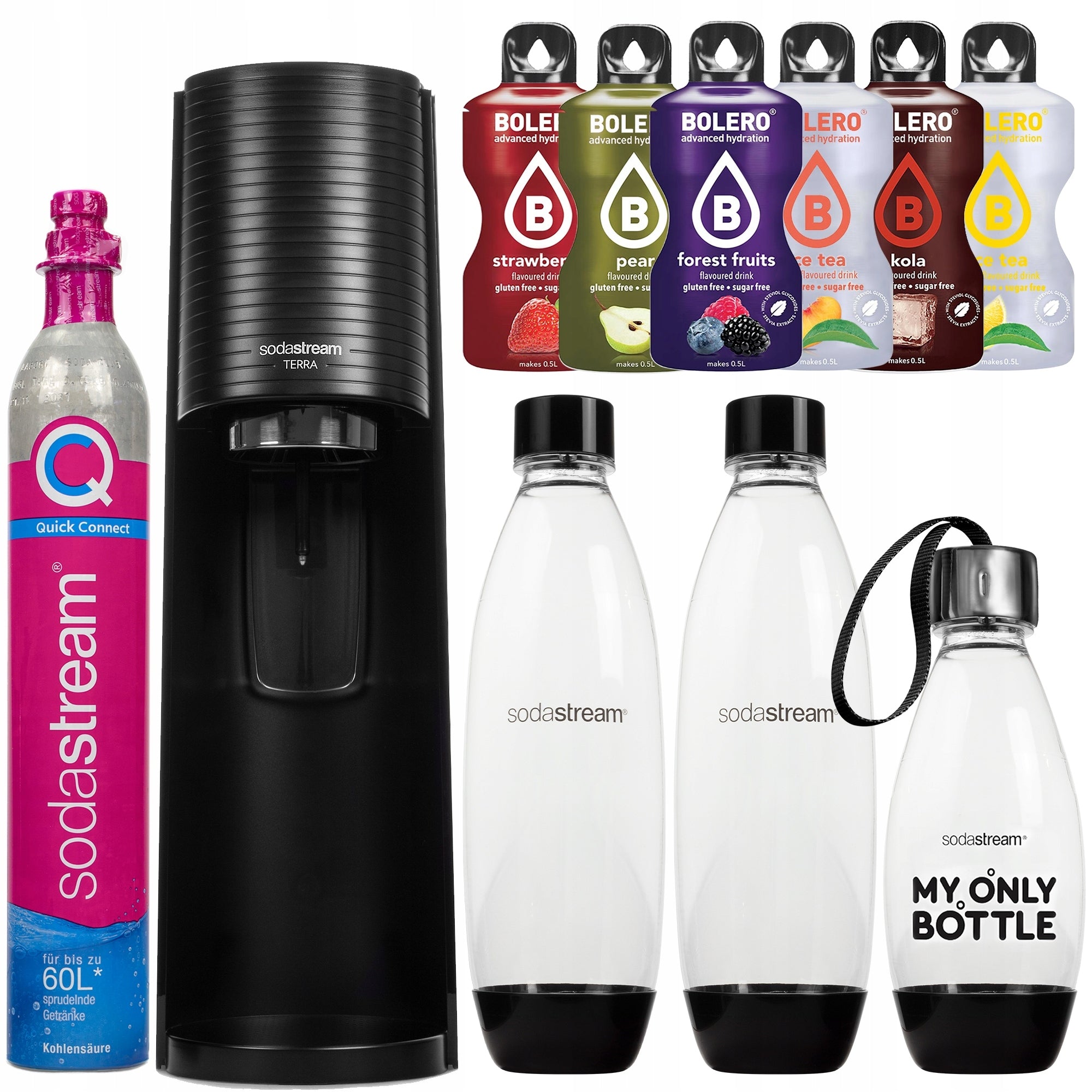 SATURATOR SIPHON SODA STREAM TERRA SET OF 3 BOTTLES ONE MY ONLY BOTTLE