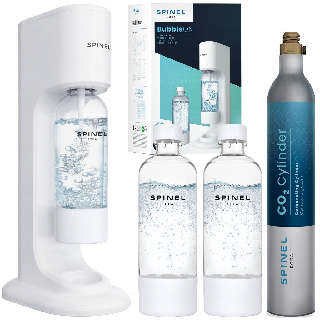 SATURATOR SPINEL SODA BubbleON WHITE FOR WATER GASSING 2 BOTTLES + CARTRIDGE