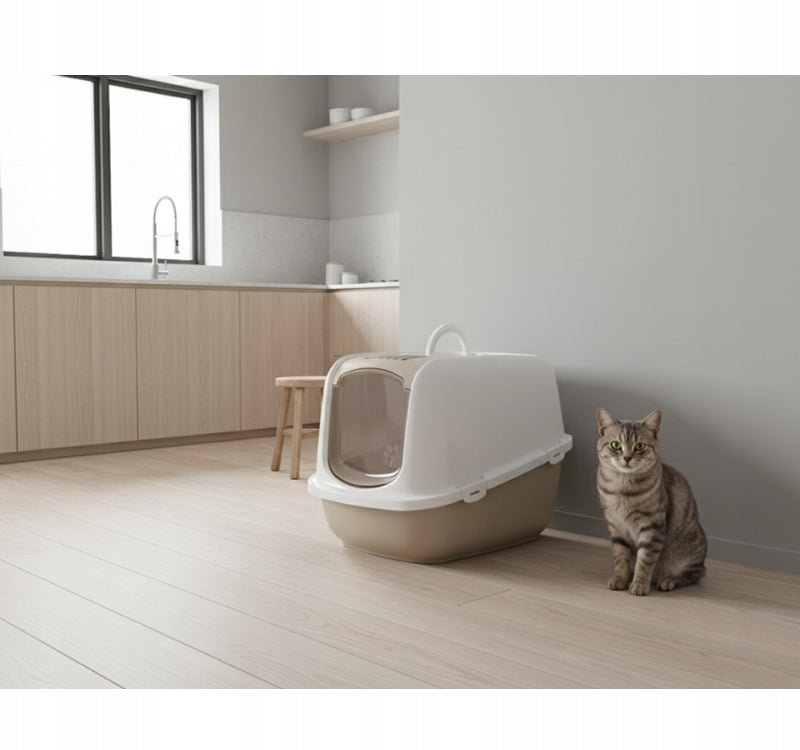SAVIC JUMBO Cuvette cat toilet large indoor with maine coona filter beige 66,5cm Kind closed litter box