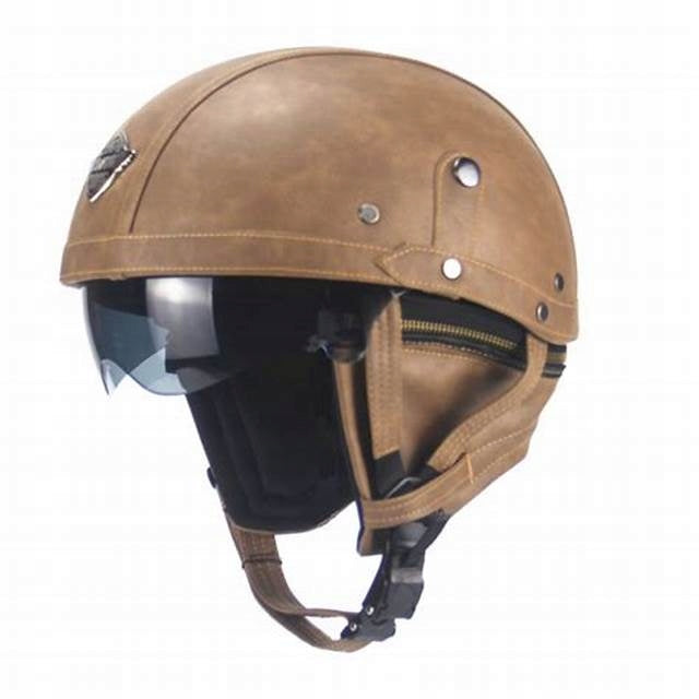 SAYGOT LEATHER MOTORCYCLE HELMET ZENGEN KCO WITH VINTAGE GOGGLES size.S. Manufacturer's catalog number X001MG