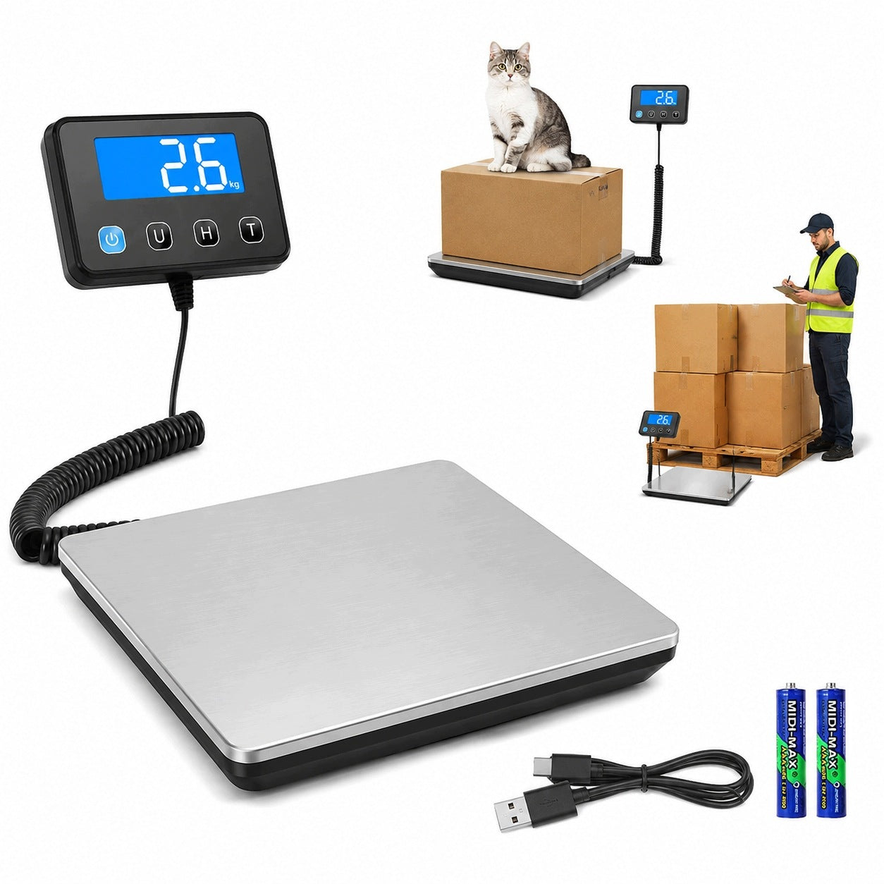 SCALE FOR PACKAGES 200KG DIGITAL WITH LCD AND USB DISPLAY, SILVER