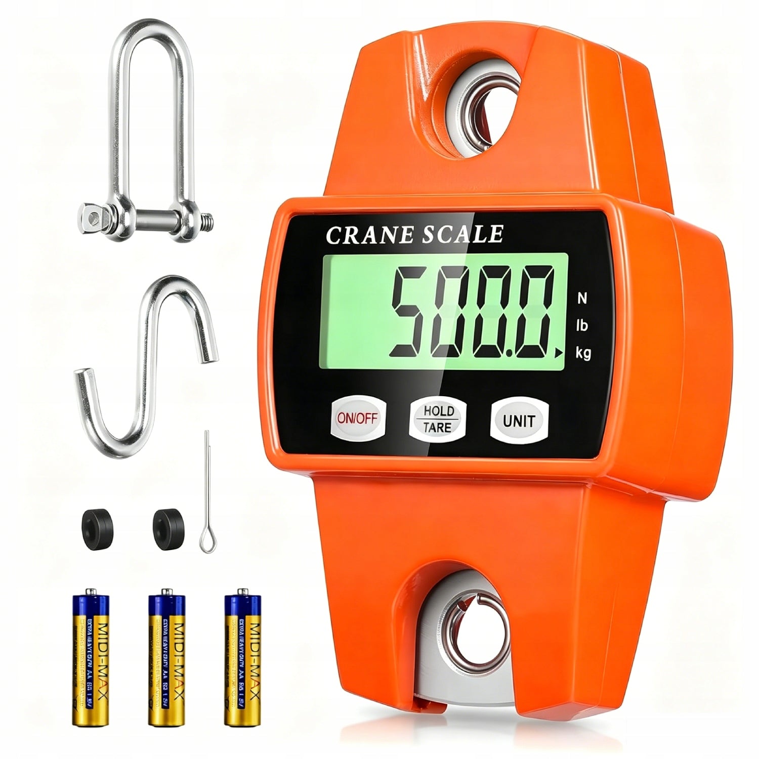 SCALE HANGING DIGITAL INDUSTRIAL SCALE 500kg HEAVY DUTY & HOOK ORANGE
