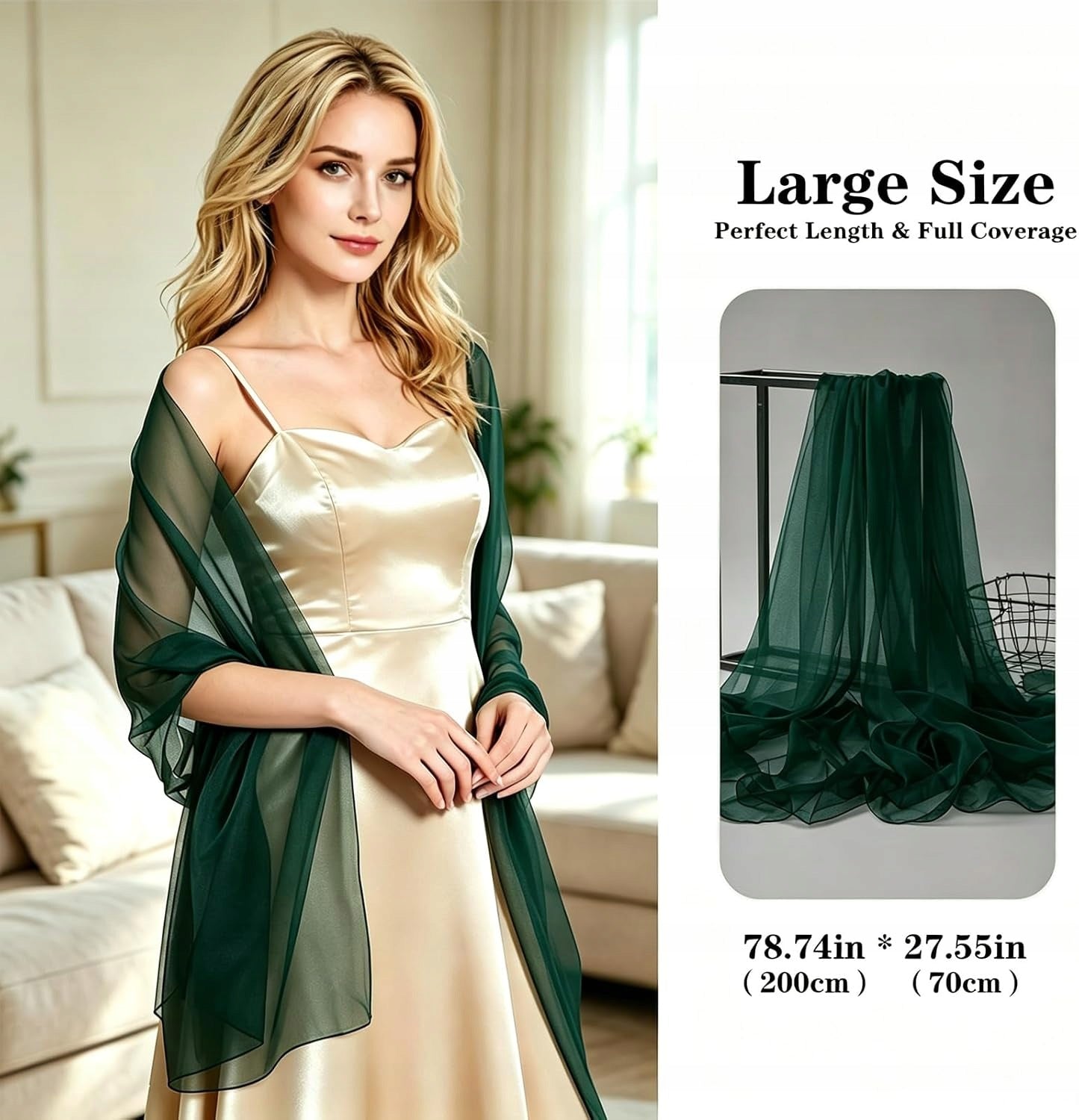 SCARF 200X70CM WOMEN'S CHIFFON LIGHT ELEGANT EVENING SHAWL Length 70 cm
