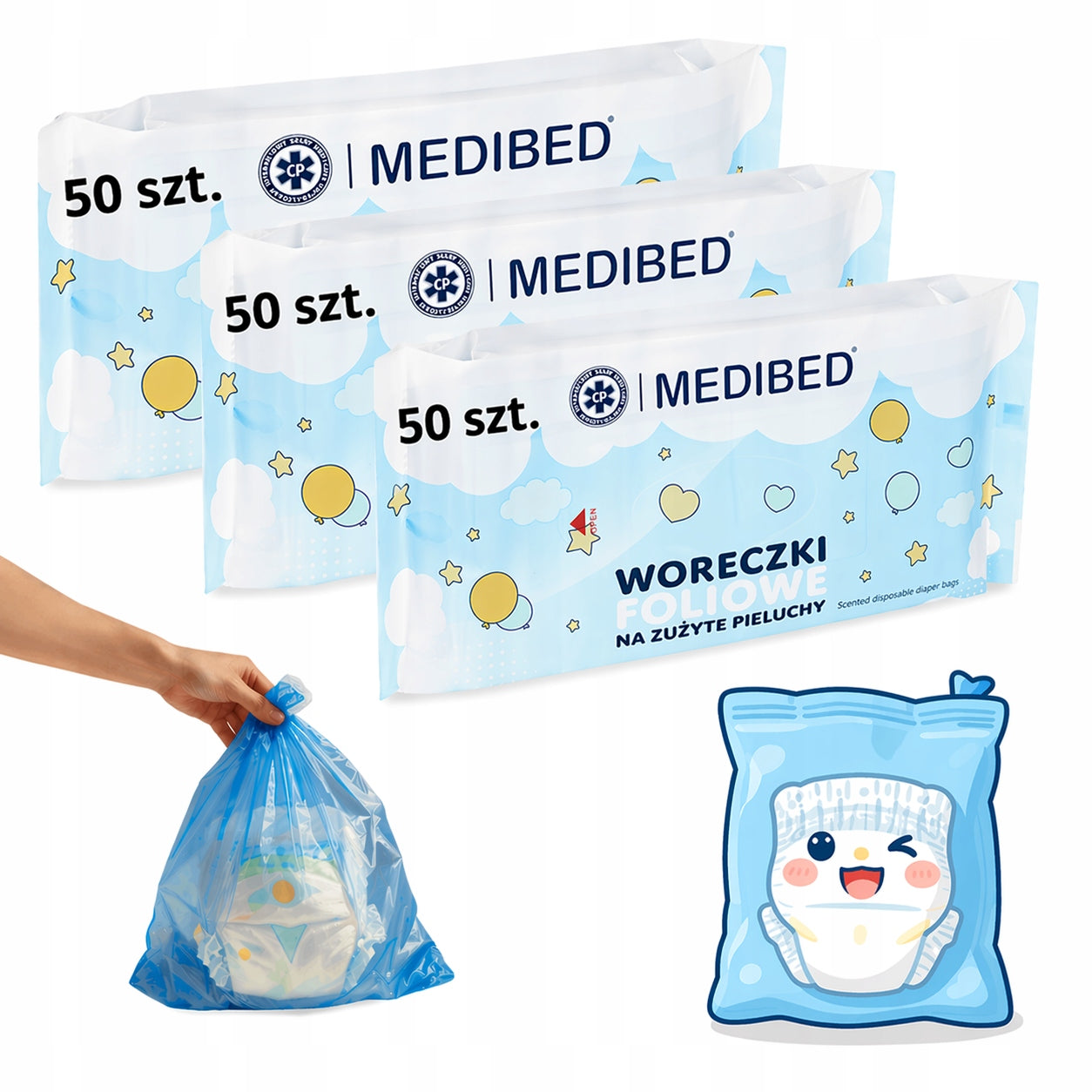 SCENTED POUCHES FOR USED DIAPERS FRAGRANCE BAGS 150PCS MEDIBED