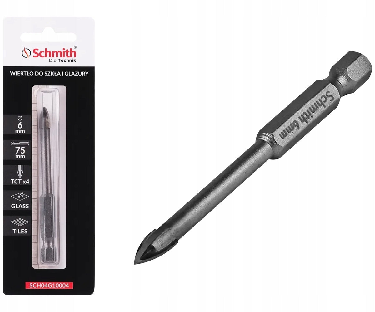 SCHMITH Ceramic Glaze Glass Drill Bit 6x75 mm HEX 1/4" SCH04G10004