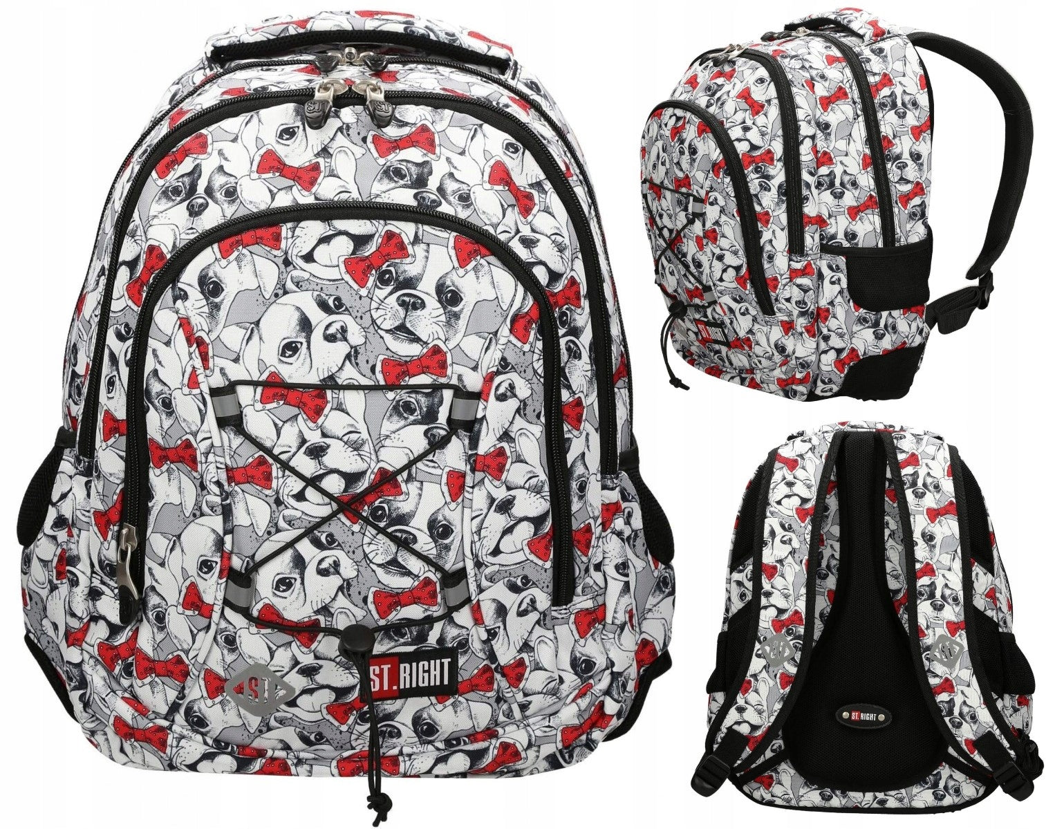 SCHOOL BACKPACK 3CHAMBERS CUTE DOGS SWEET BULLDOG ST.RIGHT