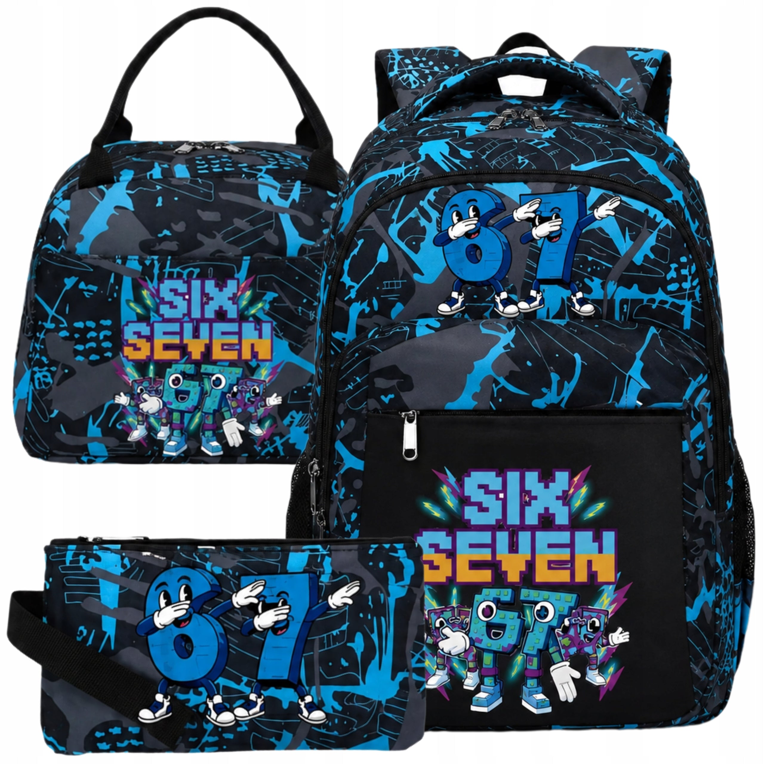 SCHOOL BACKPACK 67 SIX SEVEN FOR SCHOOL SATCHEL LUNCHBOX PENCIL CASE SET 3in1