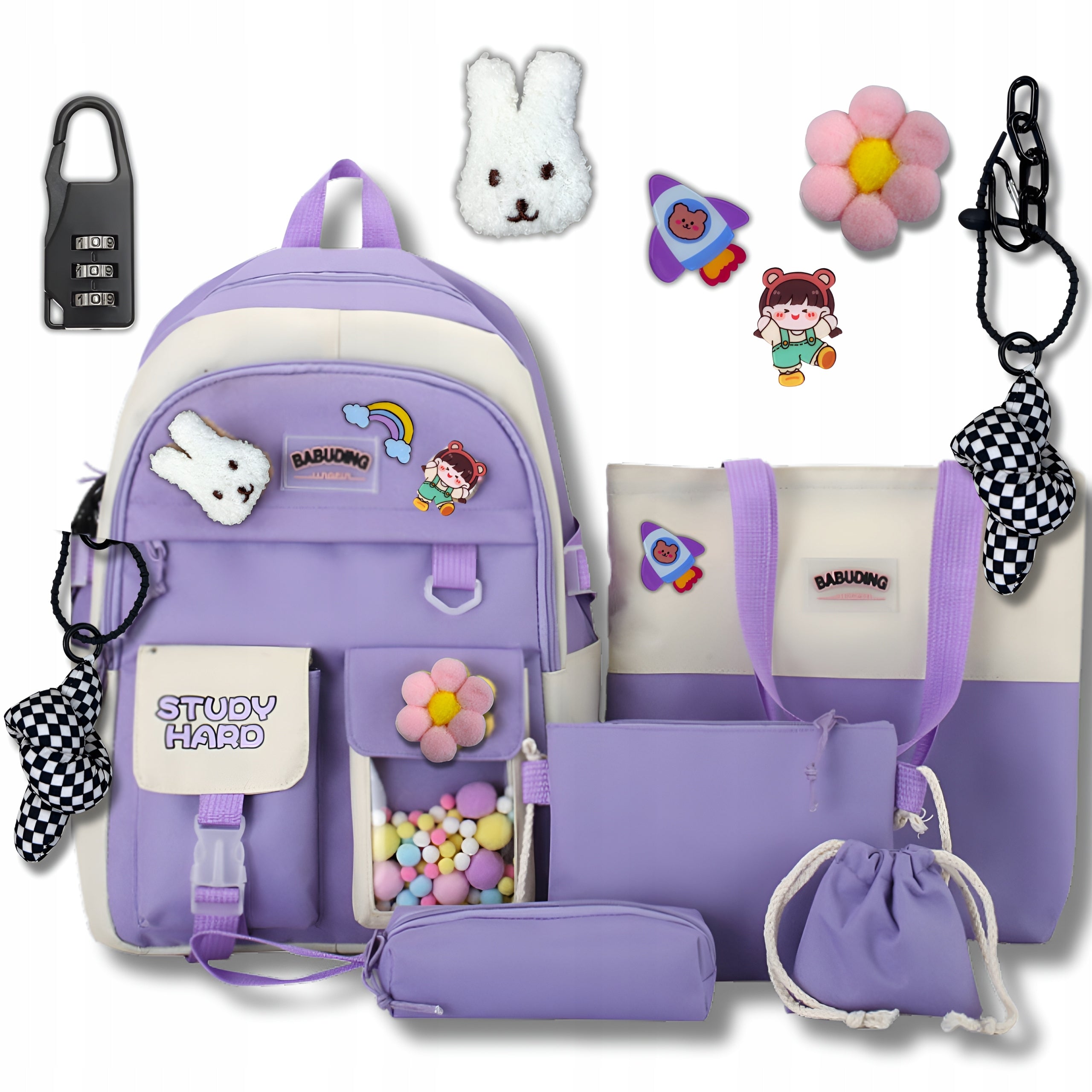 SCHOOL BACKPACK A4 YOUTH + PENCIL CASE GIRLS FL LARGE SET 5in1
