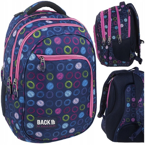 SCHOOL BACKPACK BACKUP NAVY BLUE WITH COLORFUL WHEELS FOR GIRLS DERFORM