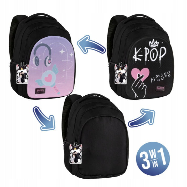 SCHOOL BACKPACK BLACK 3IN1 K-POP 26L BACK UP Manufacturer code PLB8D37