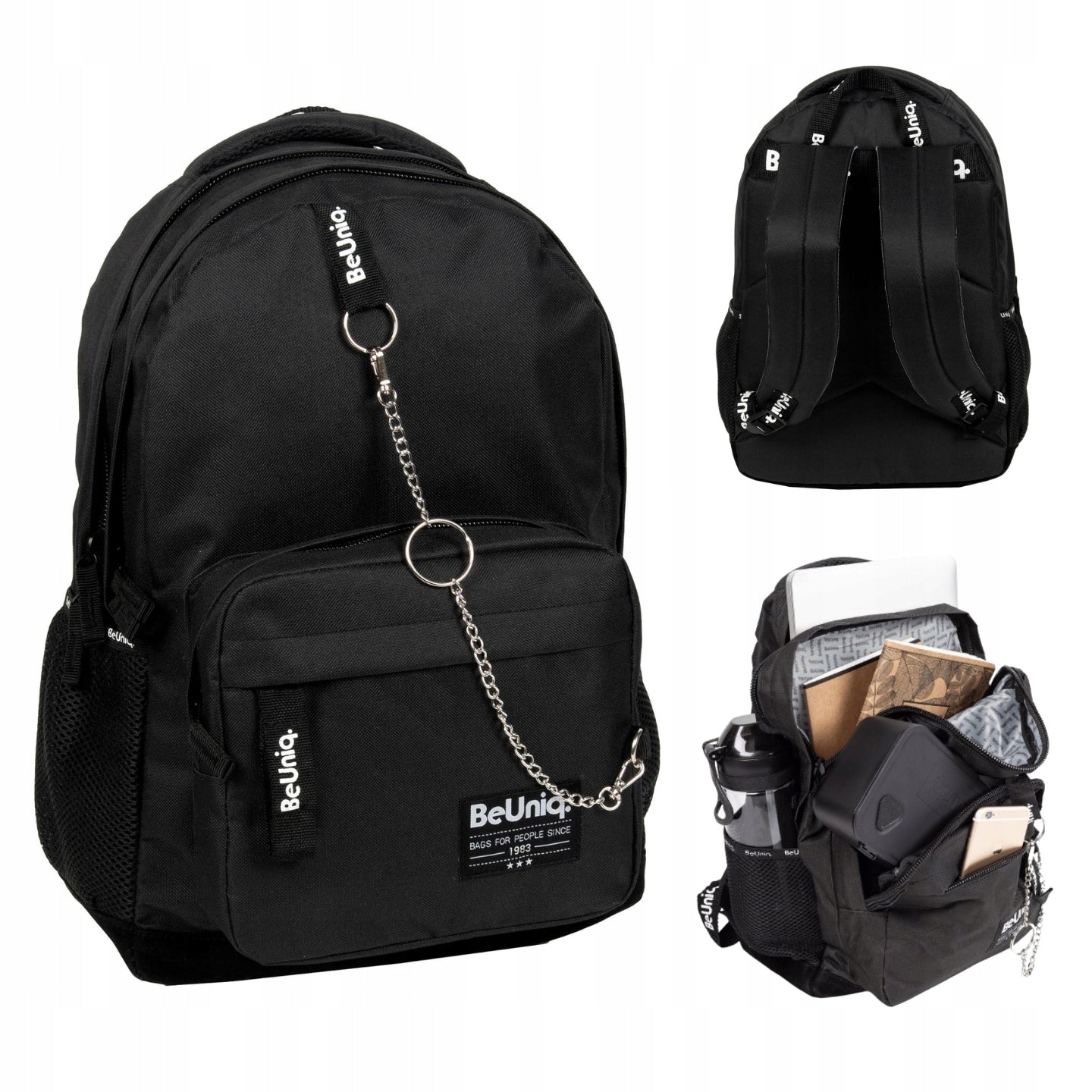 SCHOOL BACKPACK BLACK BEUNIQ BOY GIRL 1-3 4-8 MULTI-CHAMBER 21 L Packaging status original