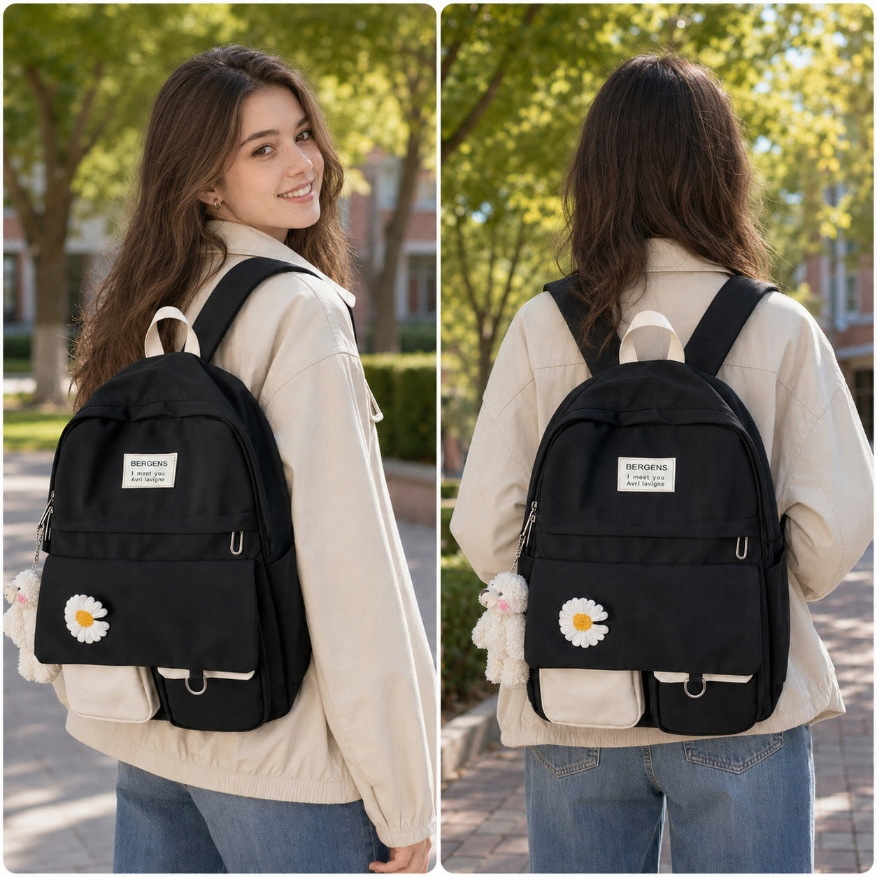 SCHOOL BACKPACK BLACK YOUTH LUNCH BOX PENCIL CASE FOR SCHOOL SET KW1 Manufacturer code plecak młodzieżowy stokrotka