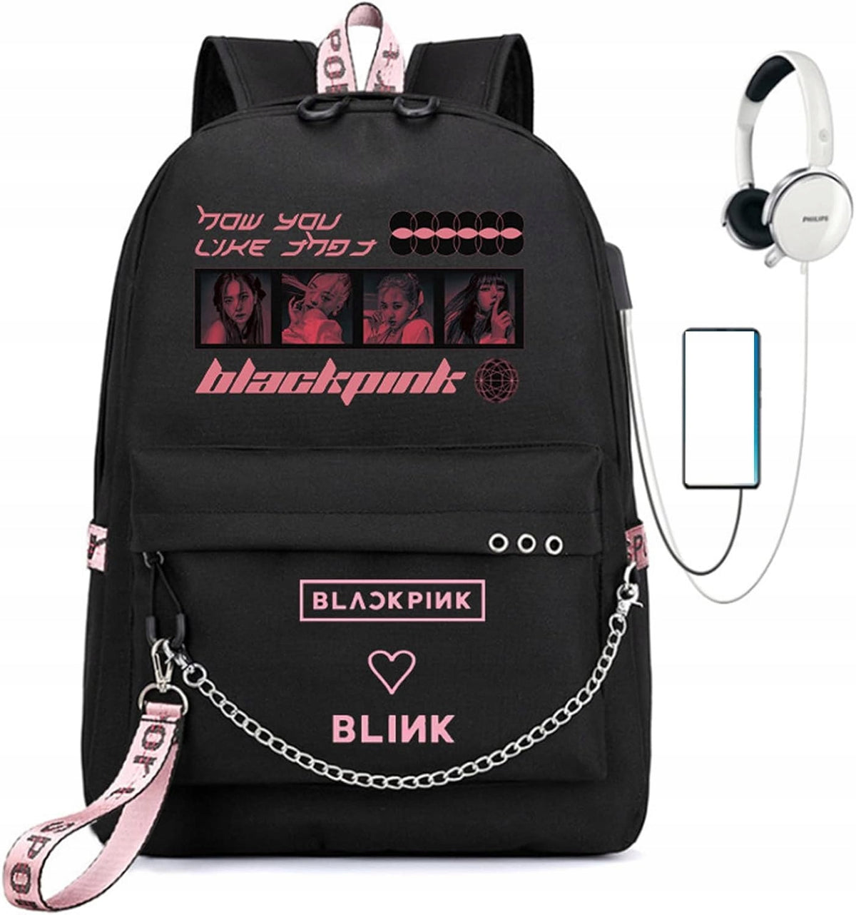 SCHOOL BACKPACK BlackPink SATCHEL BlackPink USB A4 LARGE COLORS PATTERNS STYLE