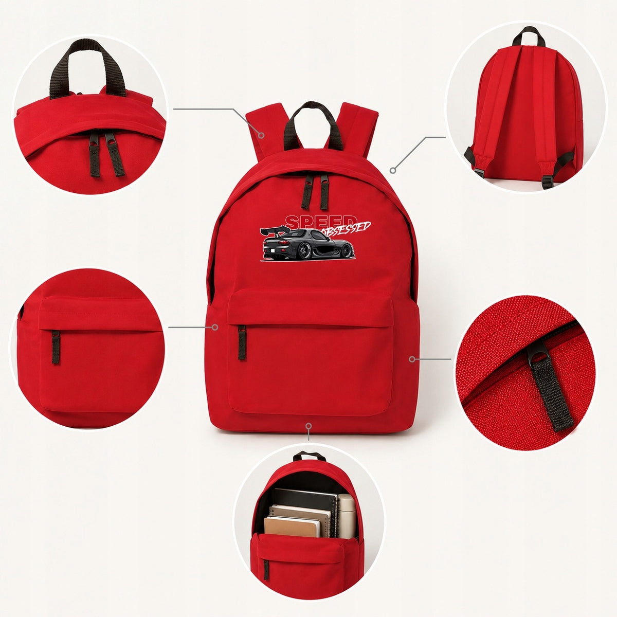 SCHOOL BACKPACK CAR SPEED TUNING RED ROOMY YOUTH FASHIONABLE Packaging status original