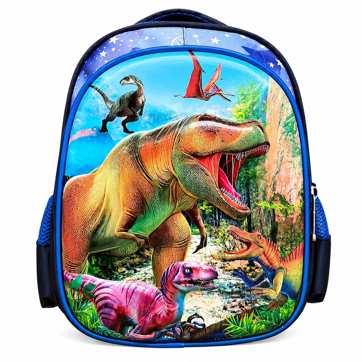 SCHOOL BACKPACK FOR BOY A4 ROOMY BLUE WITH DINOSAURS Packaging status original