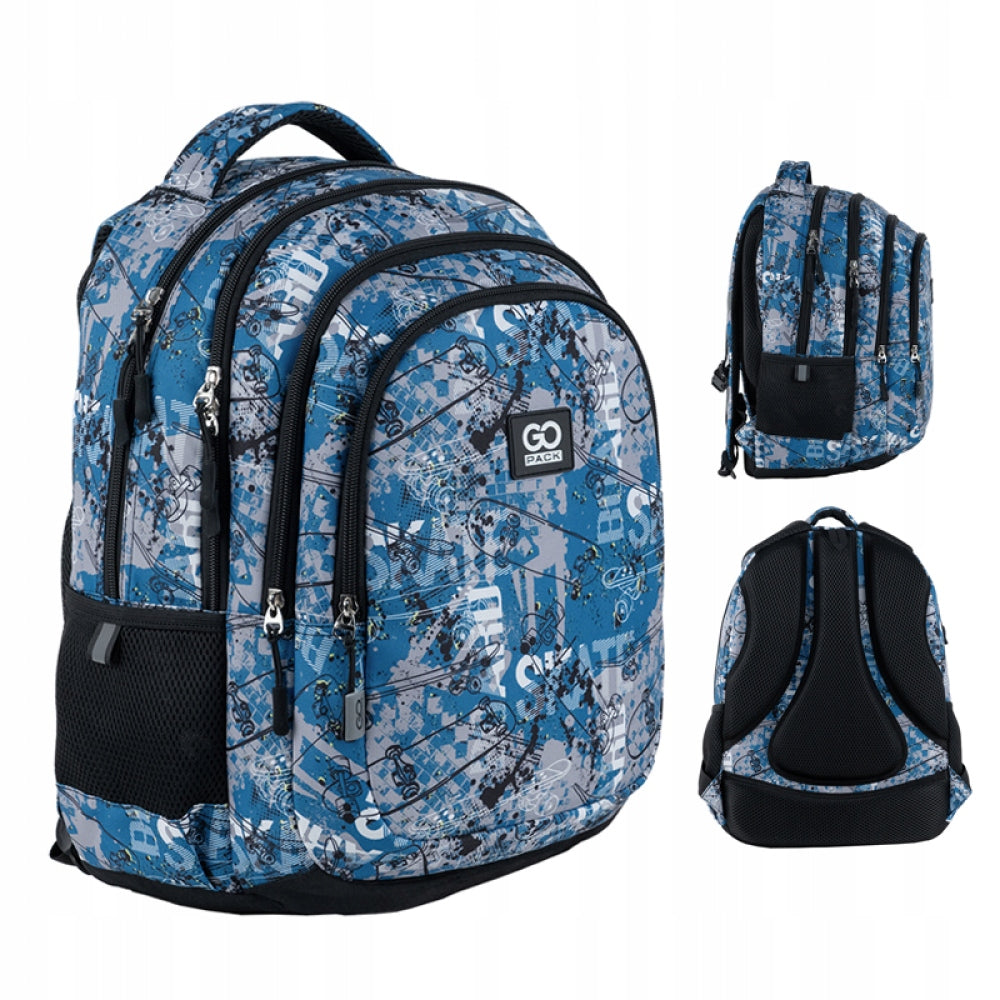 SCHOOL BACKPACK FOR BOY BLUE PATTERNS GoPack
