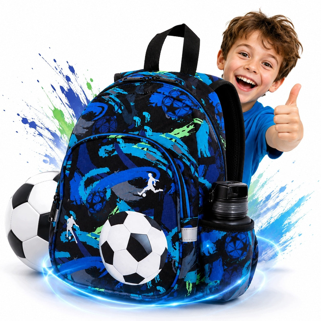 SCHOOL BACKPACK FOR CHILDREN 1-3 BLUE FOOTBALL