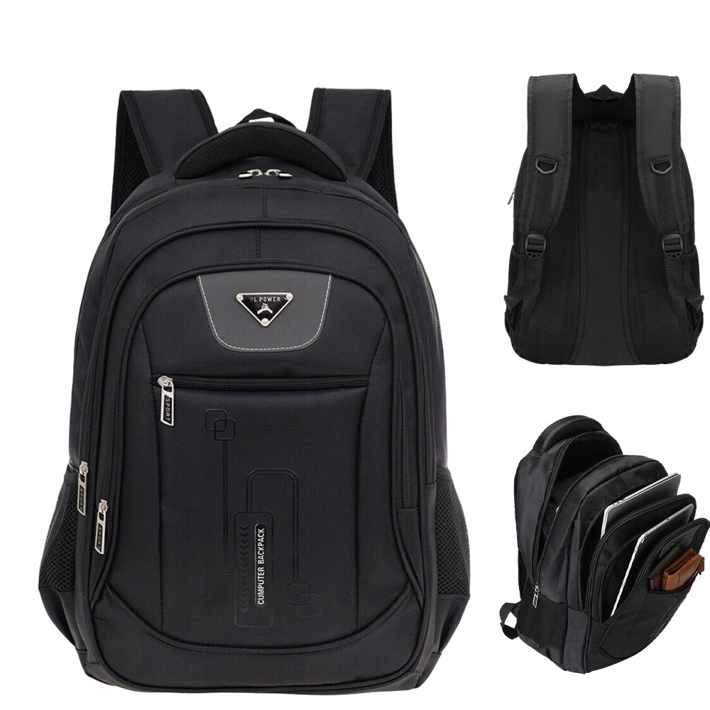SCHOOL BACKPACK FOR CITY TOURIST LAPTOP ROOMY BLACK 30L