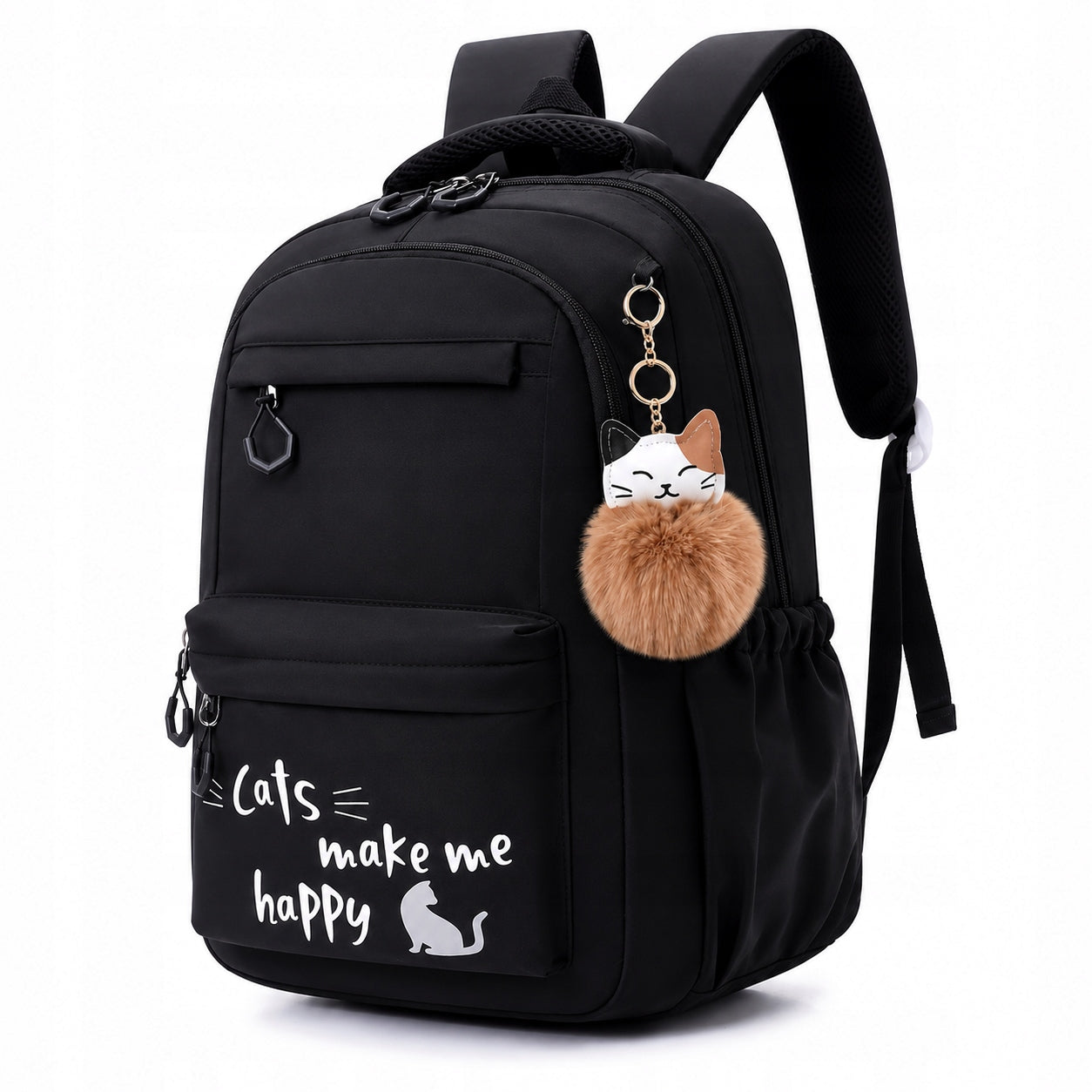 SCHOOL BACKPACK FOR GIRLS CAT LUNCH BOX PENCIL CASE BLACK YOUTH 4in1 Brand Bergens