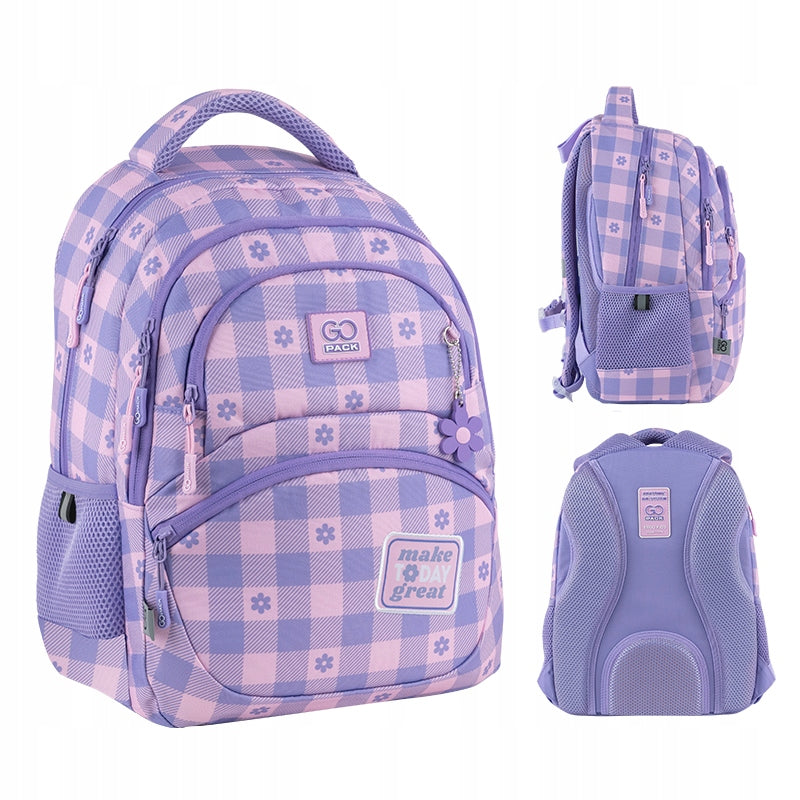 SCHOOL BACKPACK FOR GIRLS CHECKERED PURPLE GoPack