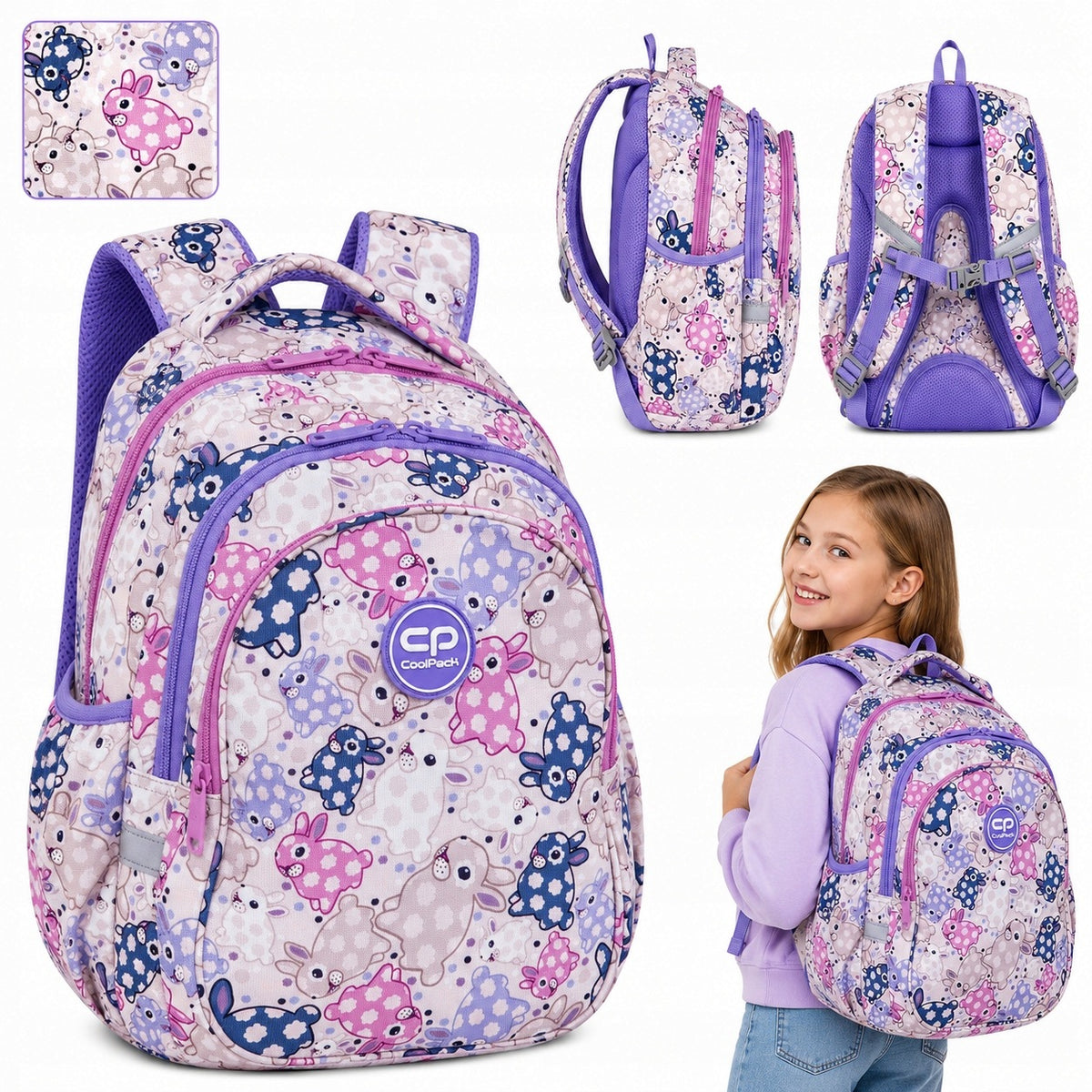 SCHOOL BACKPACK FOR GIRLS CLASS 1-3 YOUTH BUNNIES | COOLPACK