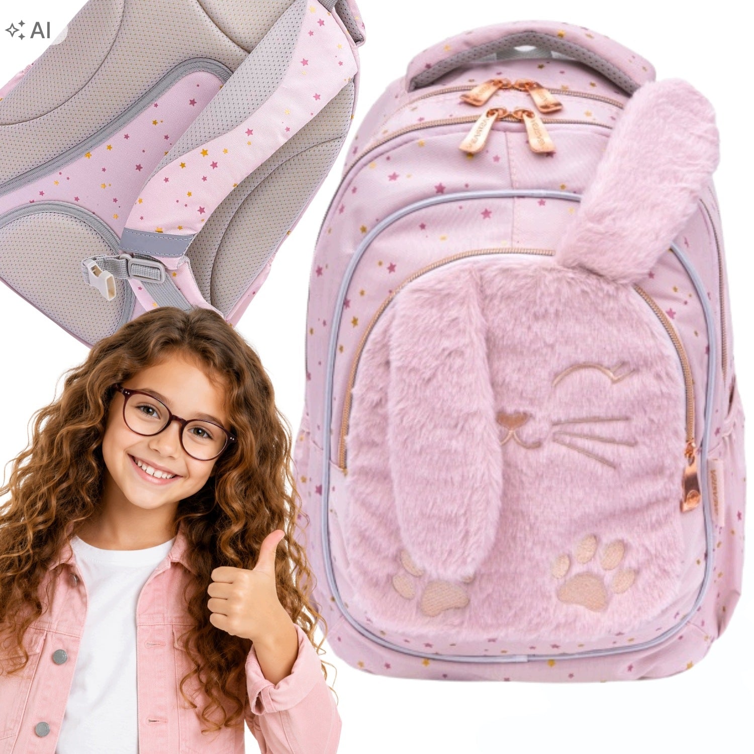 SCHOOL BACKPACK FOR GIRLS FLUFFY MULTI-CHAMBER BUNNY