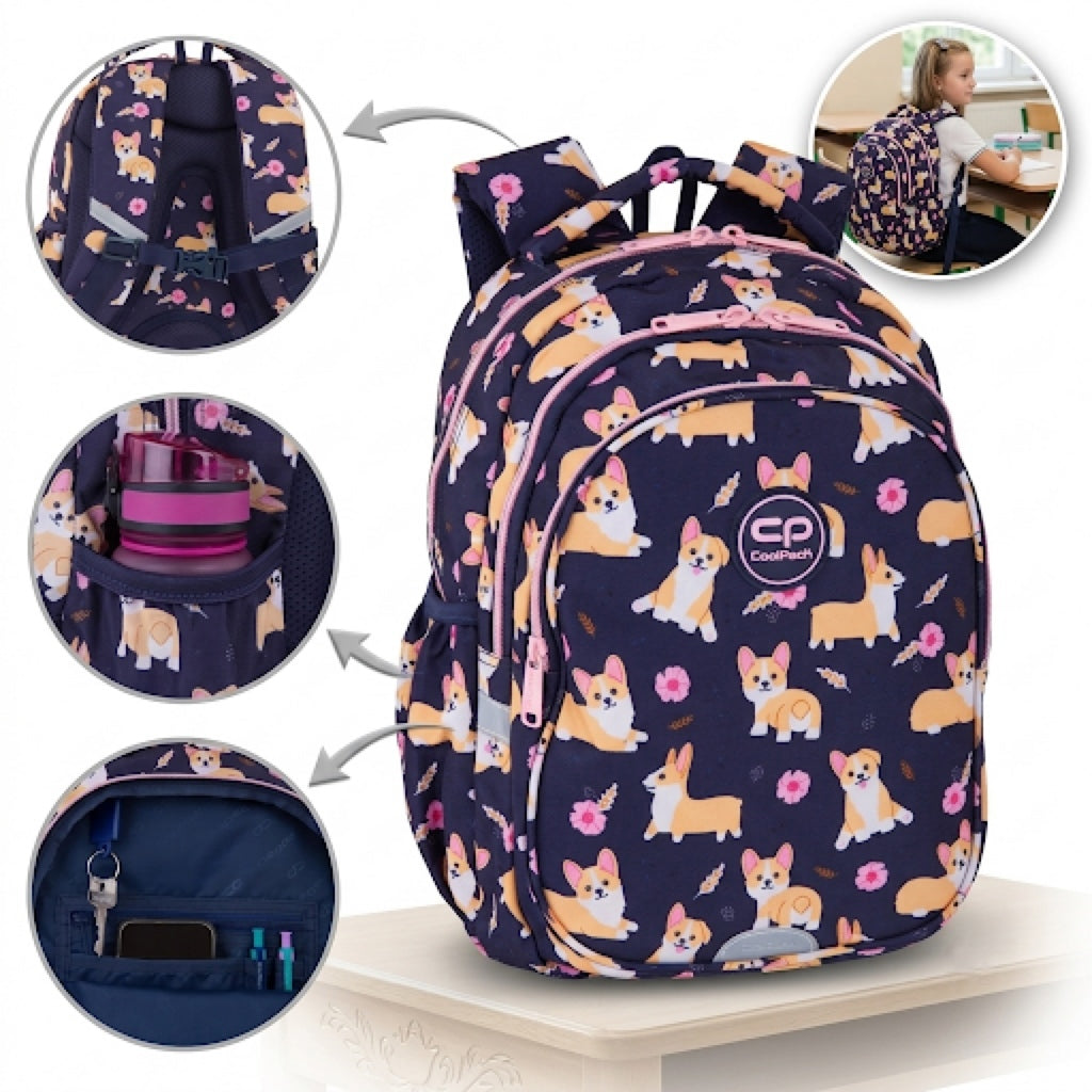 SCHOOL BACKPACK FOR GIRLS SATCHEL DOG CORGI COOLPACK