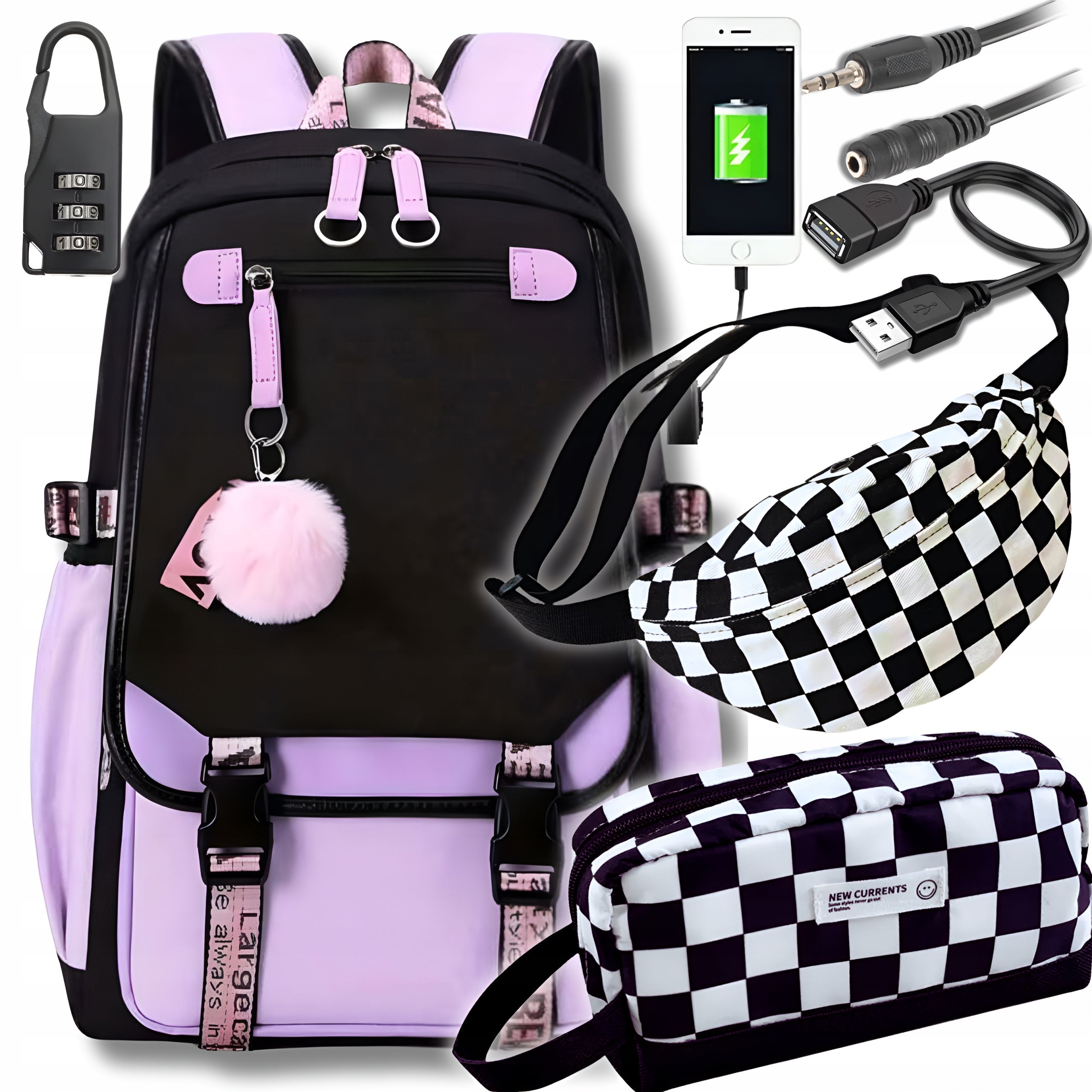 SCHOOL BACKPACK FOR GIRLS SATCHEL PENCIL CASE SCHOOL USB SET class 4-6
