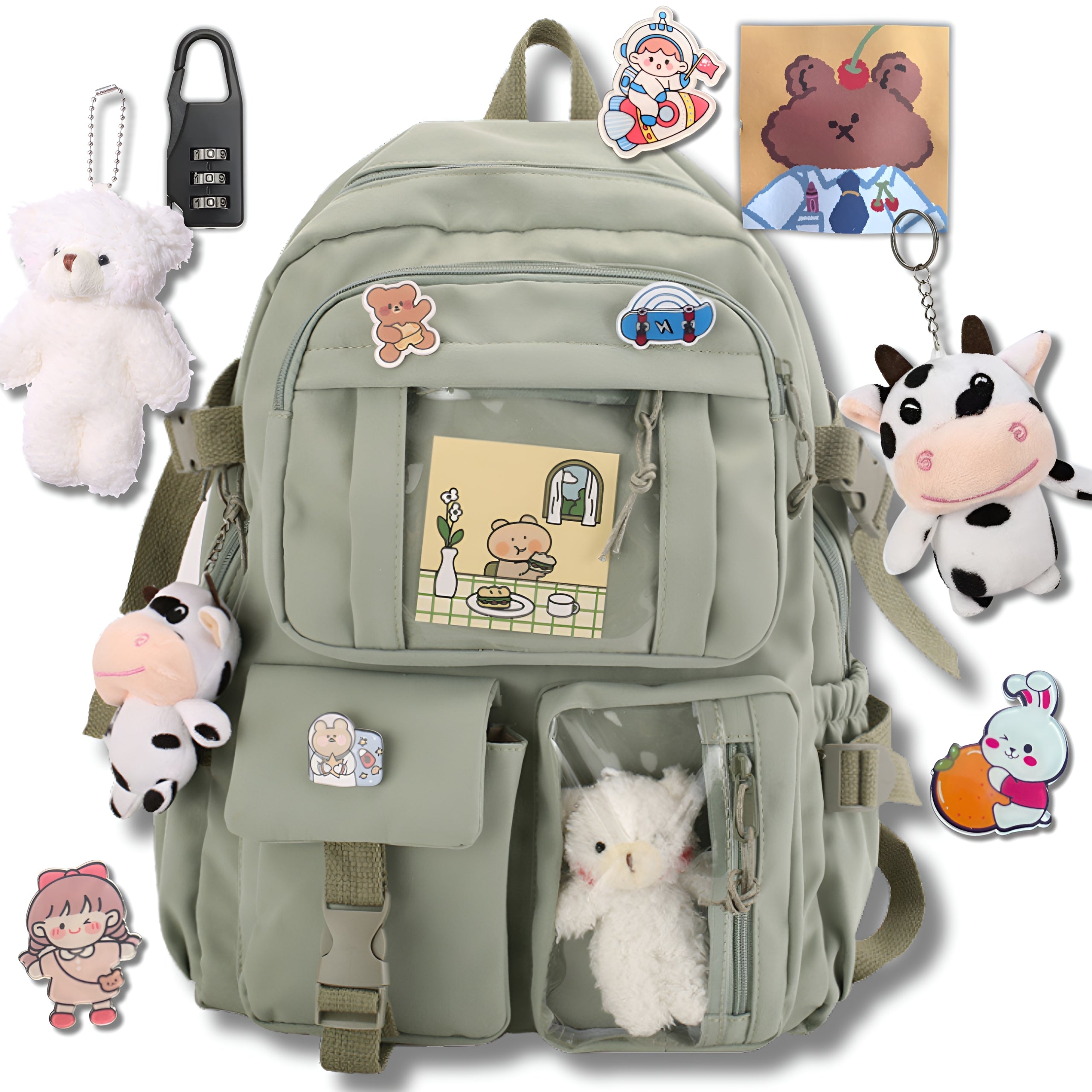 SCHOOL BACKPACK FOR SCHOOL FOR YOUTH KEYCHAIN PADLOCK GR BEAR SET Manufacturer code PLECAK BRELOK PRZYPINKI SZKOLNY ZESTAW