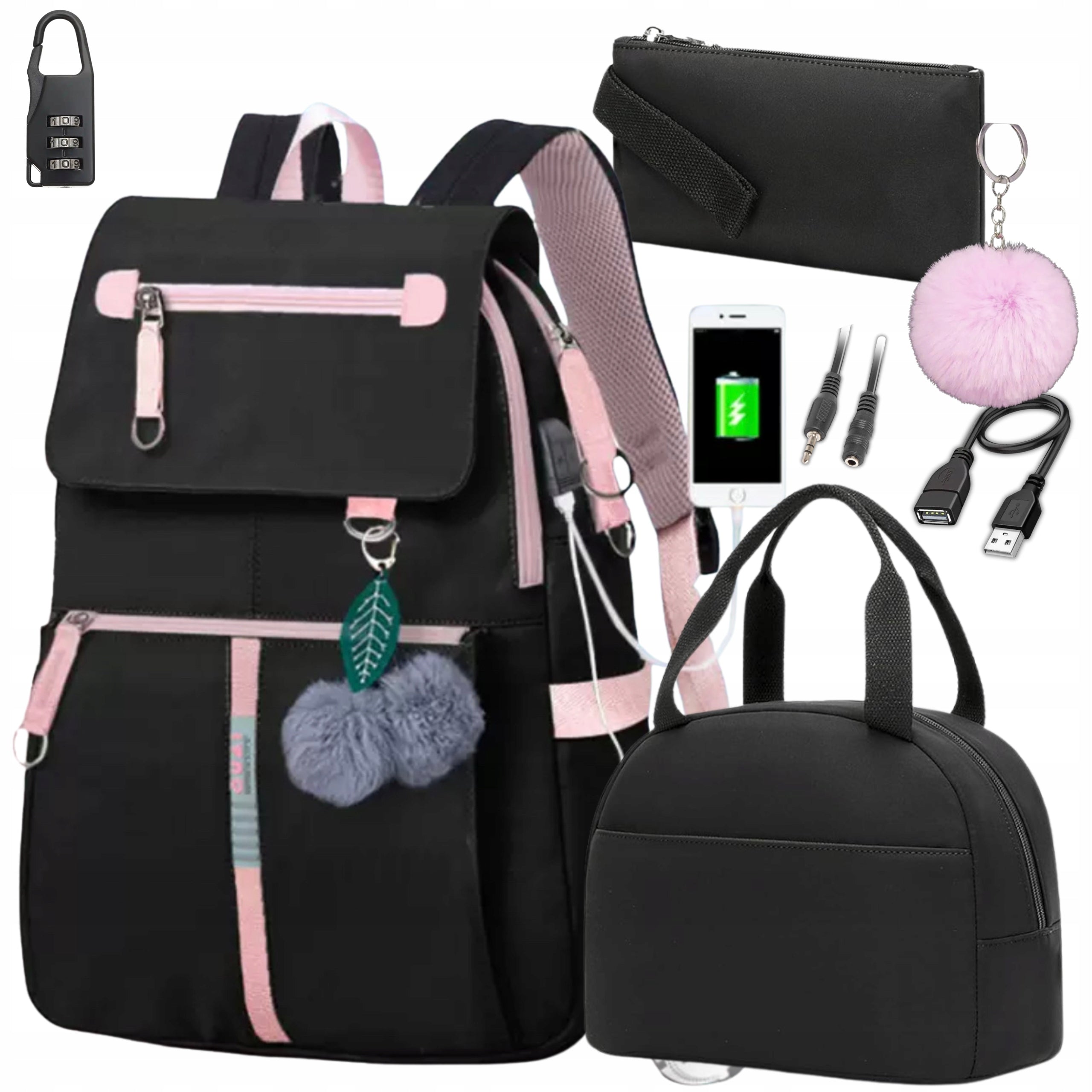 SCHOOL BACKPACK FOR SCHOOL YOUTH LUNCHBOX PENCIL CASE SATCHEL 7in1