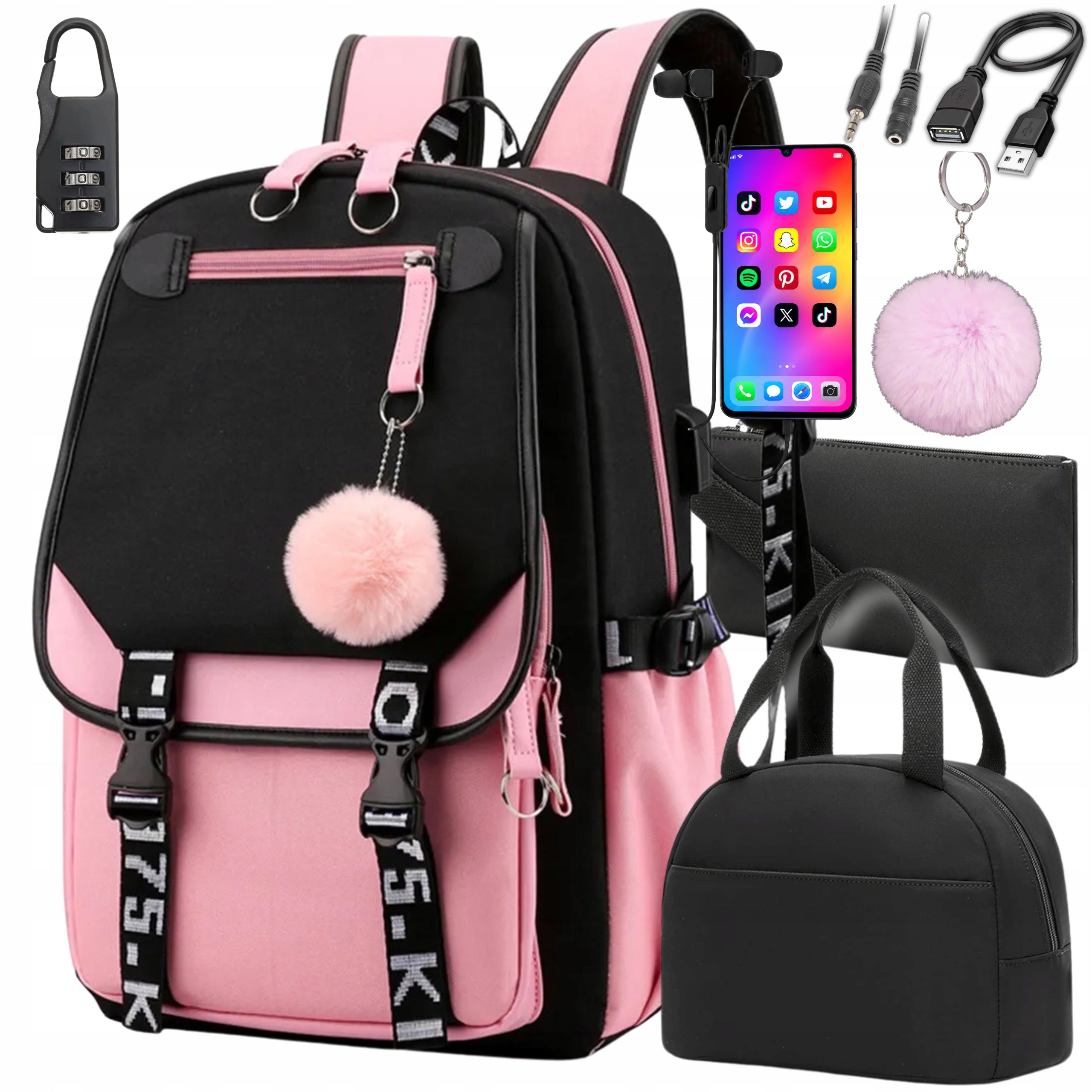 SCHOOL BACKPACK FOR SCHOOL YOUTH LUNCHBOX PENCIL CASE SATCHEL RN 7in1