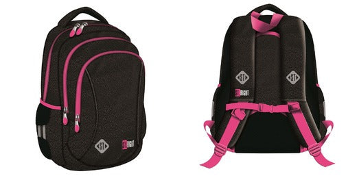 SCHOOL BACKPACK GIRLS CLASS 1 2 3 BLACK PINK ZIPPERS St.Right 20 l Manufacturer code 5903235665356
