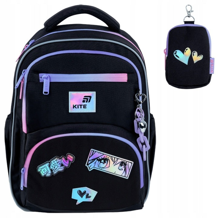 SCHOOL BACKPACK KITE FOR GIRLS BLACK ORTHOPEDIC 13L CLASS Packaging status original