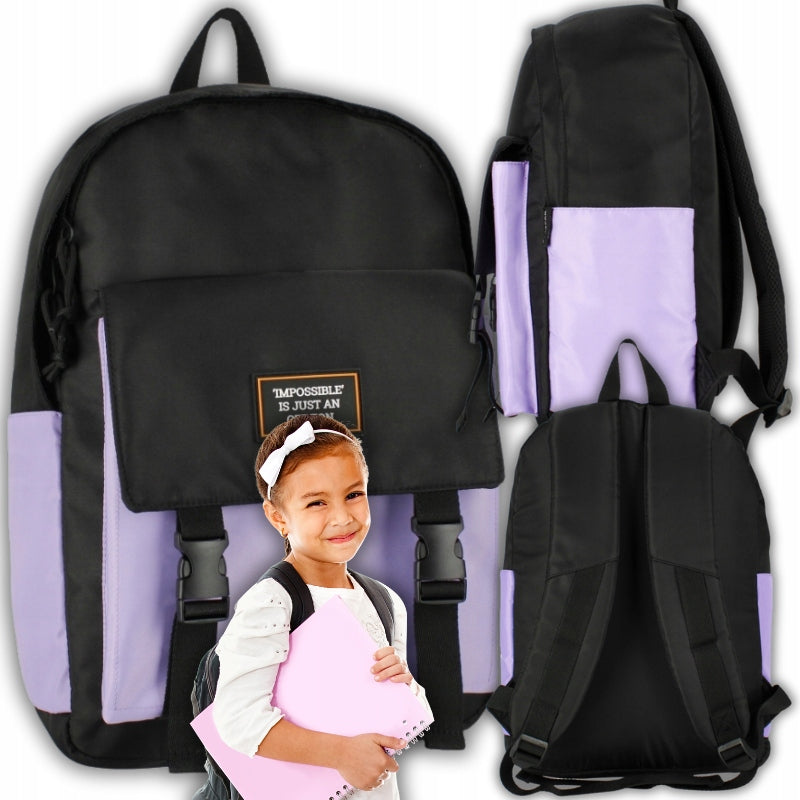 SCHOOL BACKPACK LARGE FOR SCHOOL WITH VIOLET MOTIF BLACK-PURPLE