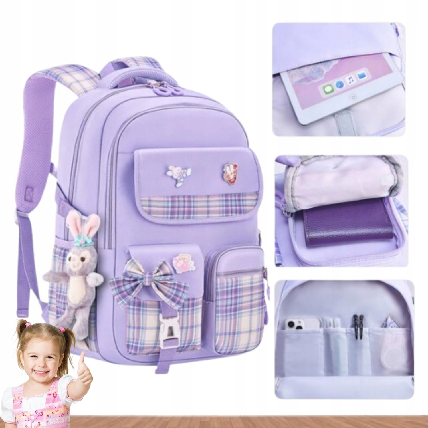 SCHOOL BACKPACK MULTI-CHAMBER SATCHEL FOR GIRLS ERGONOMIC ROOMY