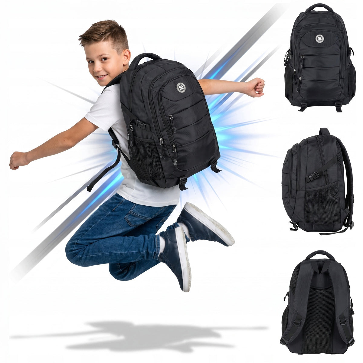 SCHOOL BACKPACK PASO BLACK 4 POCKETS LAPTOP 35L