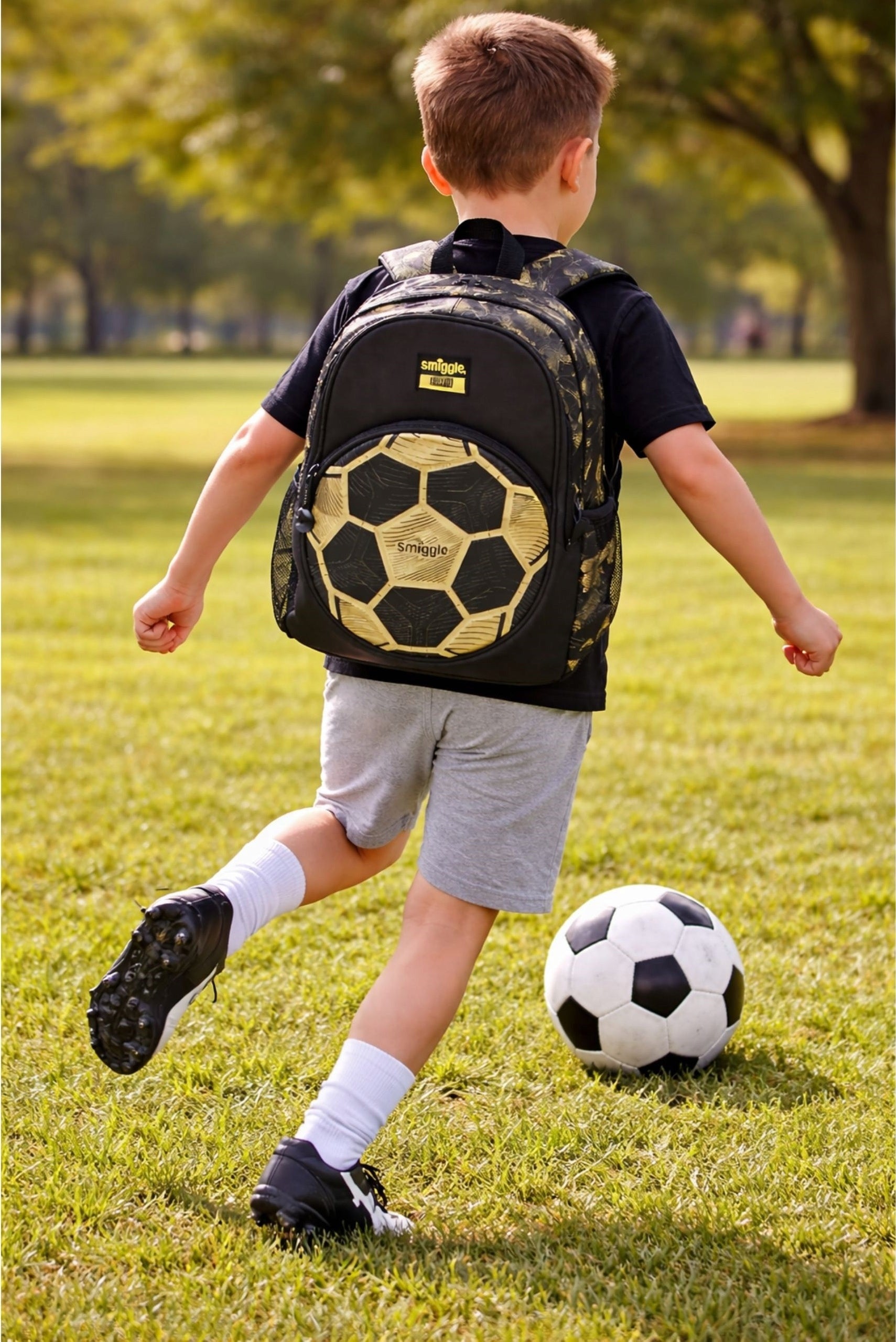 SCHOOL BACKPACK + PENCIL CASE GOLD FOOTBALL 3D FOR BOY PADDED LIGHT Brand Imiti