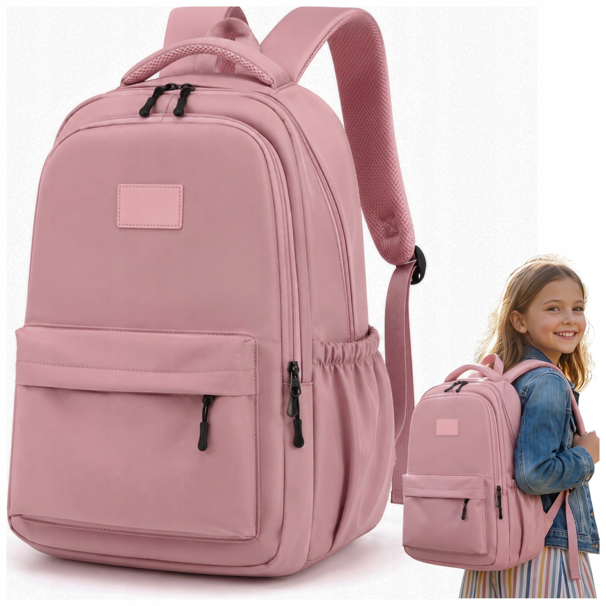 SCHOOL BACKPACK PINK YOUTH A4 FOR LAPTOP LIGHTWEIGHT WATERPROOF ROOMY 24L