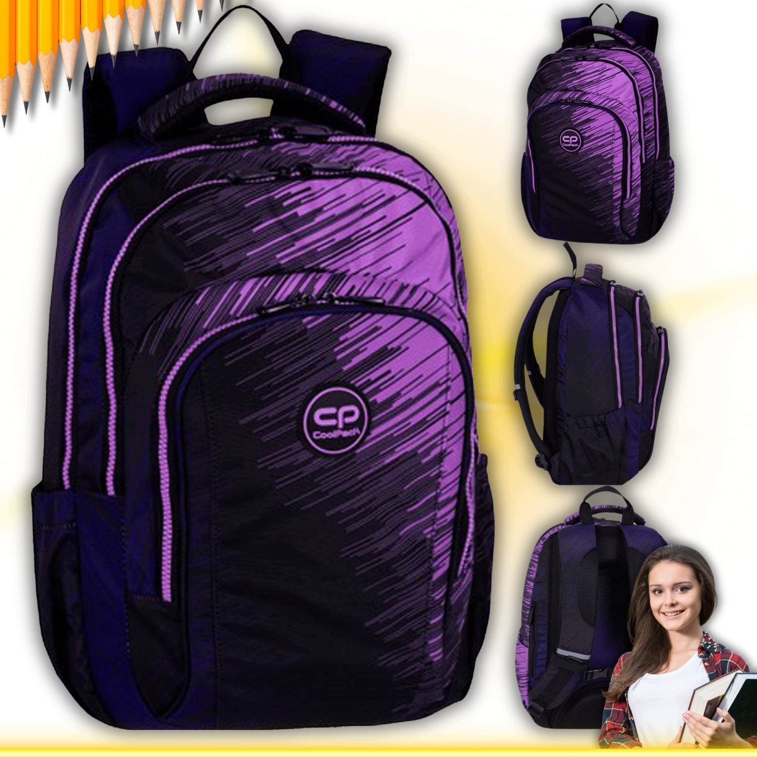 SCHOOL BACKPACK PURPLE COOLPACK YOUTH FOR GIRLS CLASS 4-8 LO