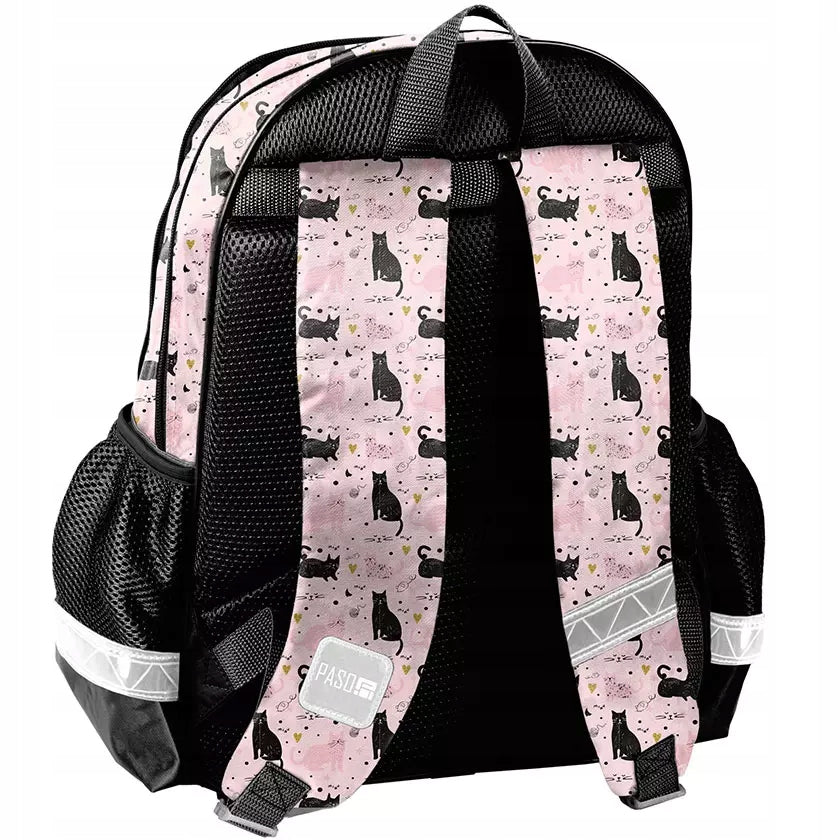SCHOOL BACKPACK SATCHEL CLASS 1 3 FOR GIRLS BLACK CAT KITTEN Brand Paso