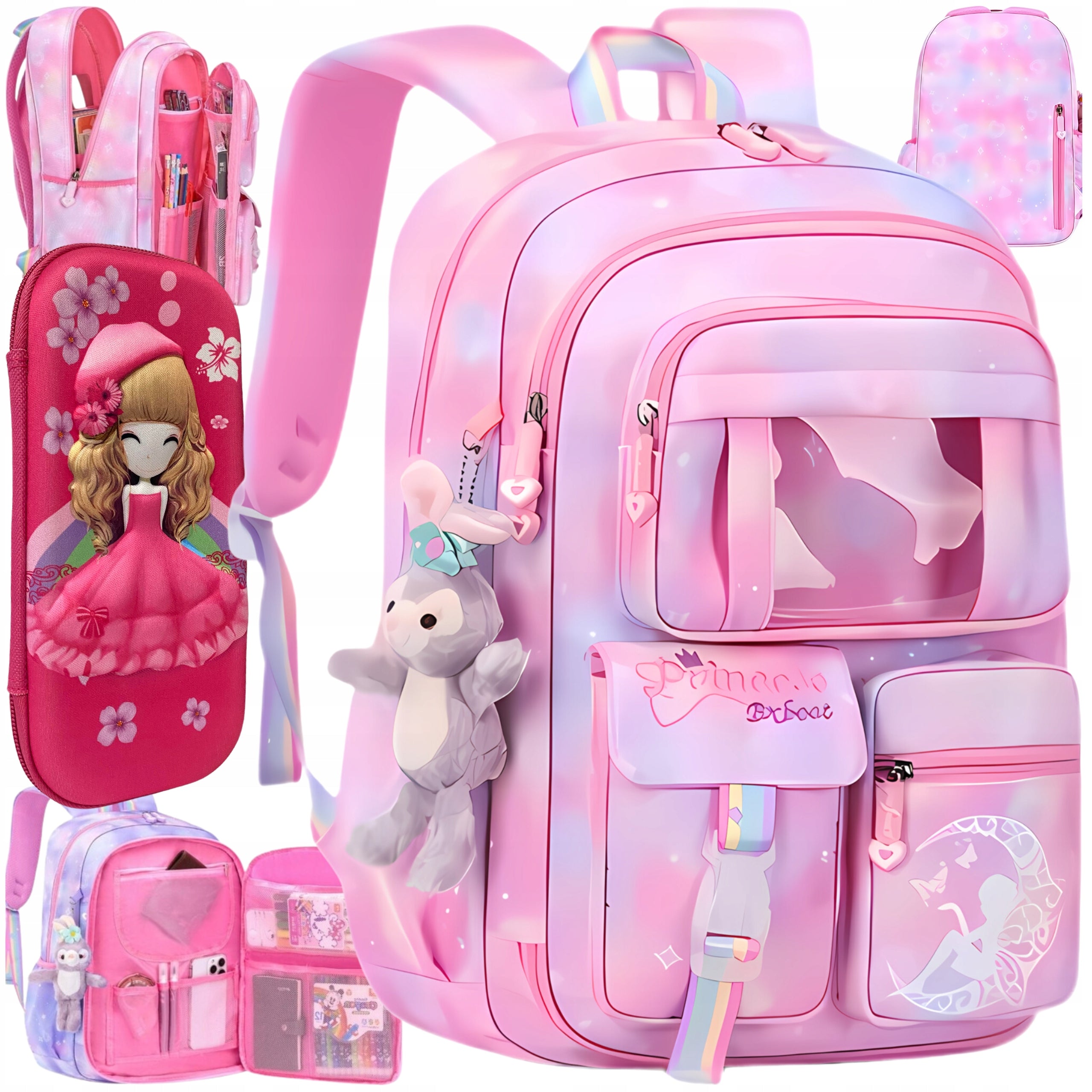 SCHOOL BACKPACK SATCHEL FOR GIRLS + PENCIL CASE CLASS 1-3 MULTI-CHAMBER