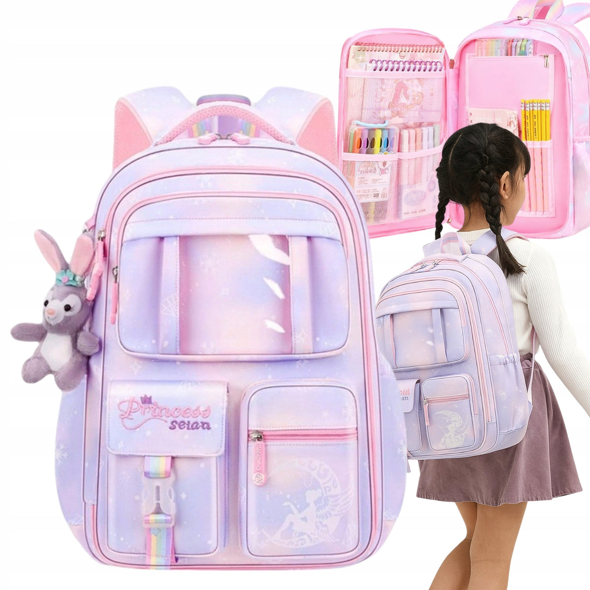 SCHOOL BACKPACK SATCHEL FOR GIRLS ROOMY MULTI-CHAMBER CLASS 1-6