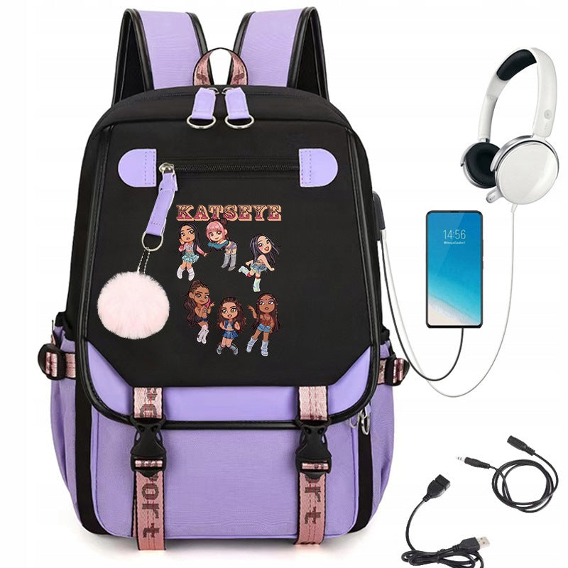 SCHOOL BACKPACK SATCHEL KATSEYE USB PATTERNS A4 LARGE COLORS MANY STYLE