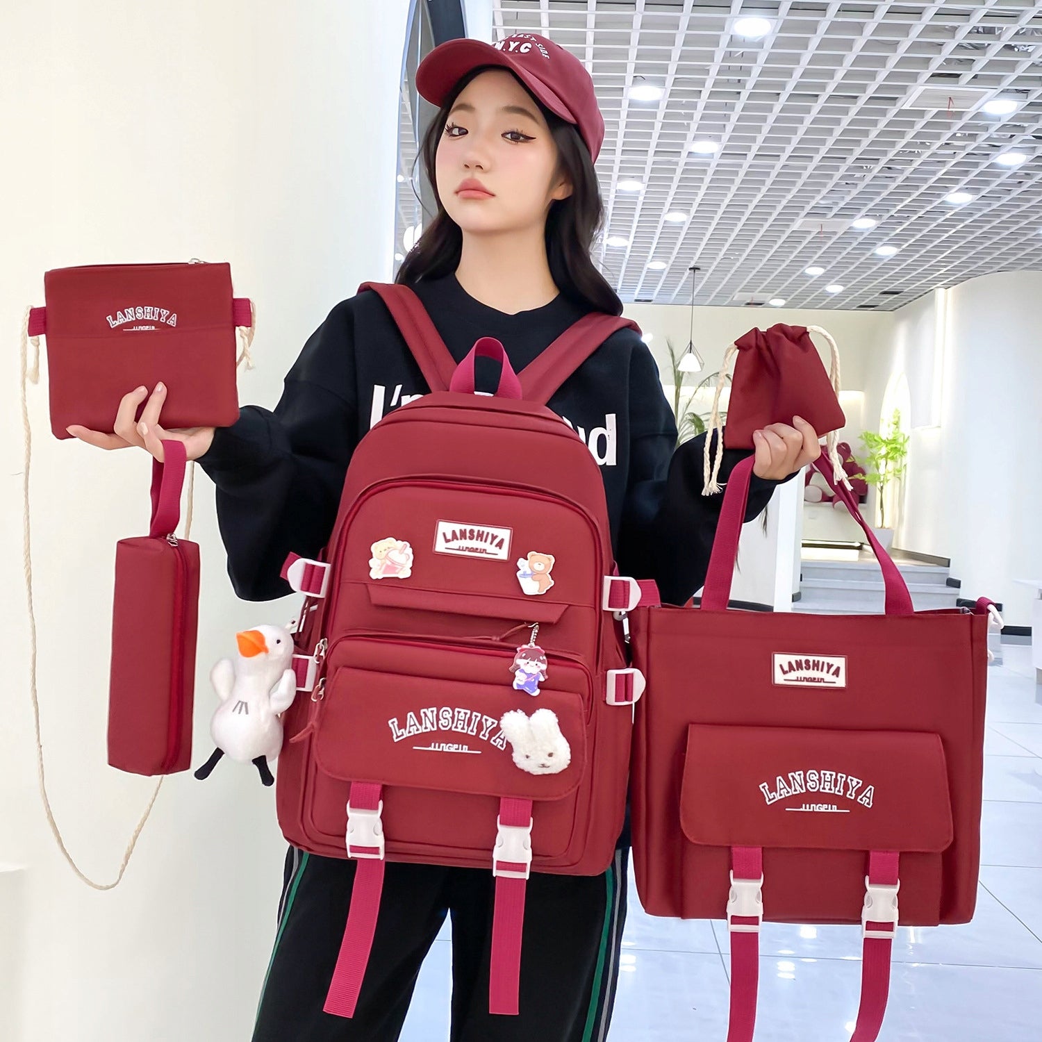 SCHOOL BACKPACK SATCHEL YOUTH PENCIL CASE BAG POUCH LARGE SET Packaging status original