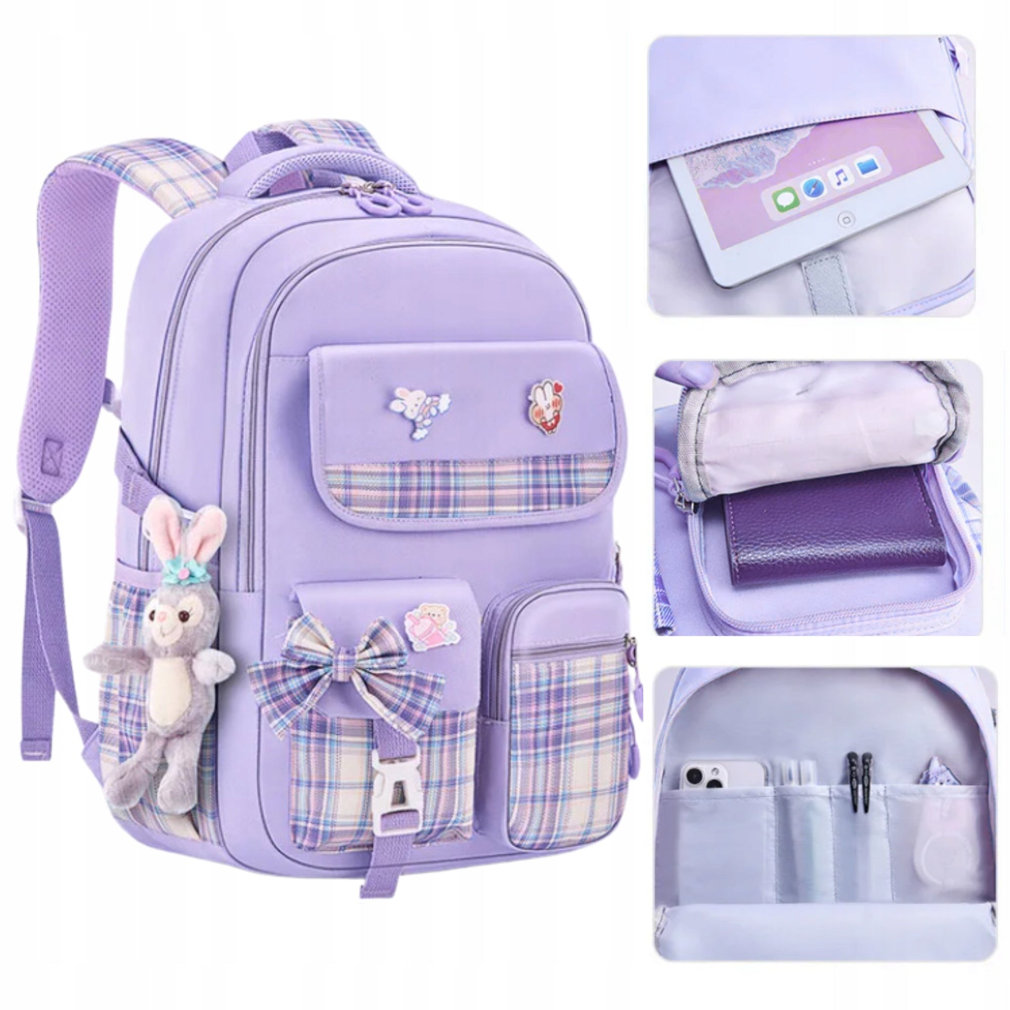 SCHOOL BACKPACK SATCHEL YOUTH PLAID ROOMY FOR GIRLS CLASS.