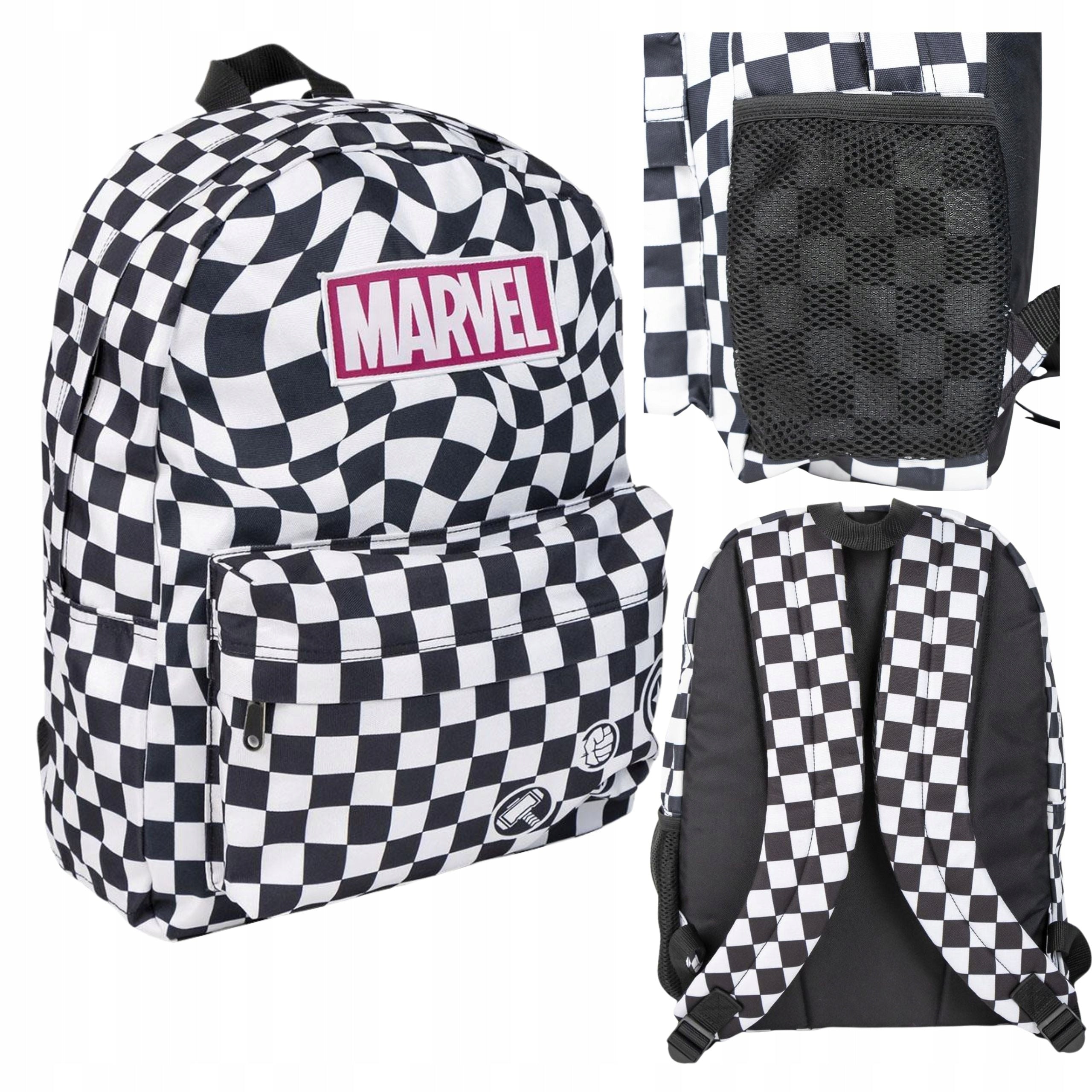 SCHOOL BACKPACK SINGLE COMPARTMENT SPACIOUS LARGE Marvel chessboard 42x32x12cm