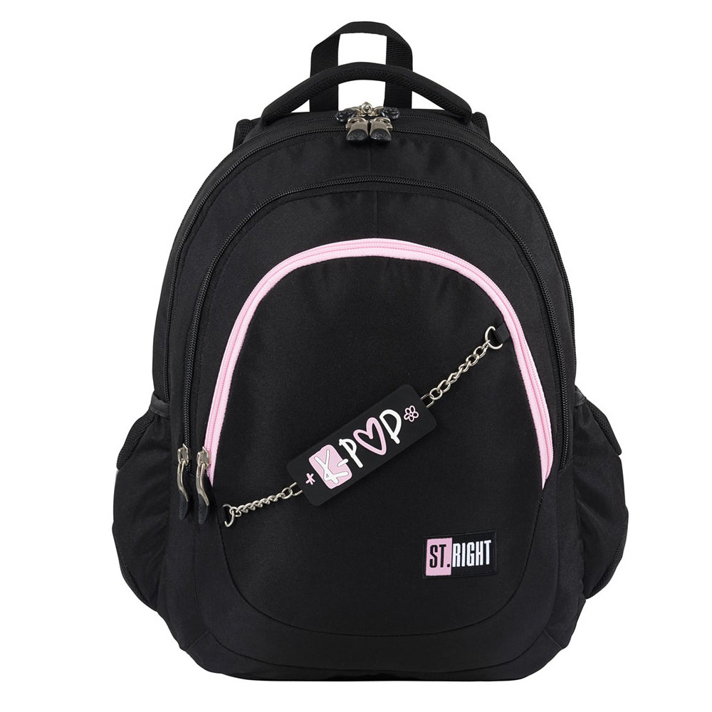 SCHOOL BACKPACK ST.RIGHT PINK K-POP 23L 4-CHAMBER BLACK WITH CHAIN Manufacturer code PINK K-POP